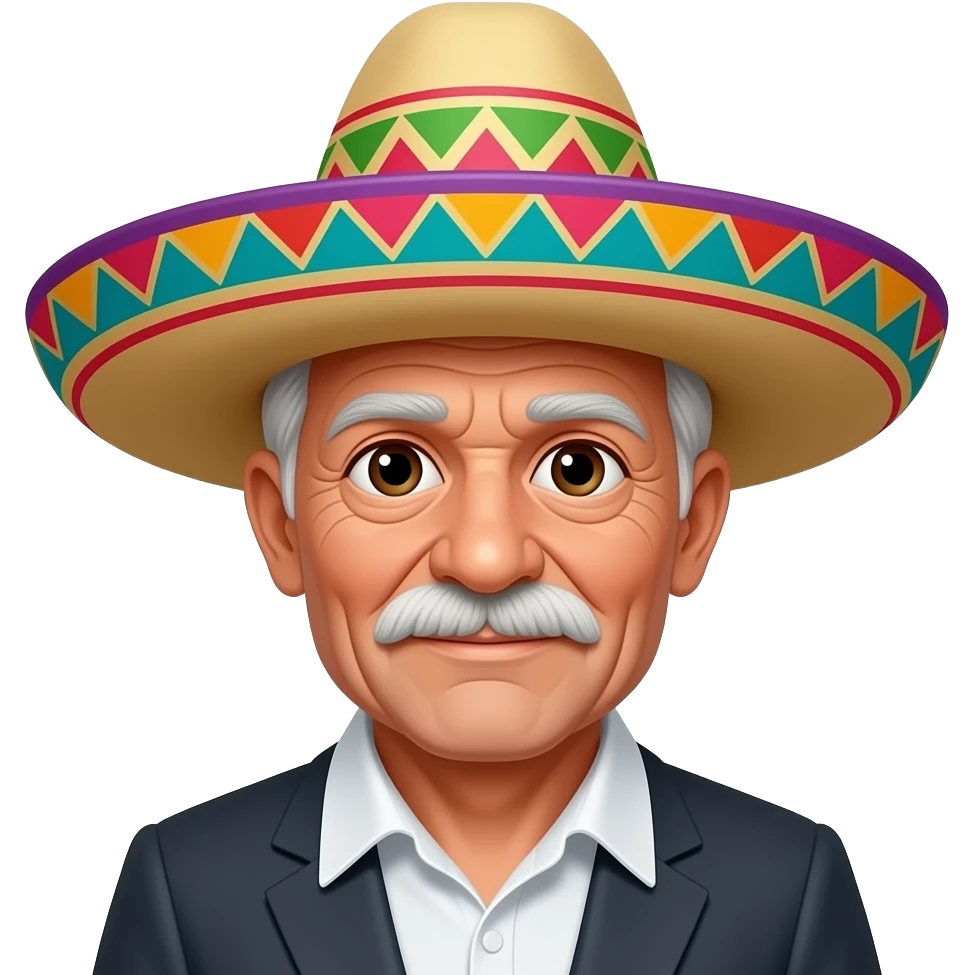 Really old man with no mustache no beard wearing a colorful sombrero emoji