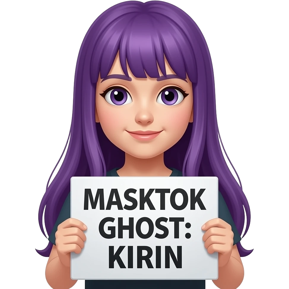 girl with long purple hair with a MASKTOK GHOST:KIRIN sign emoji