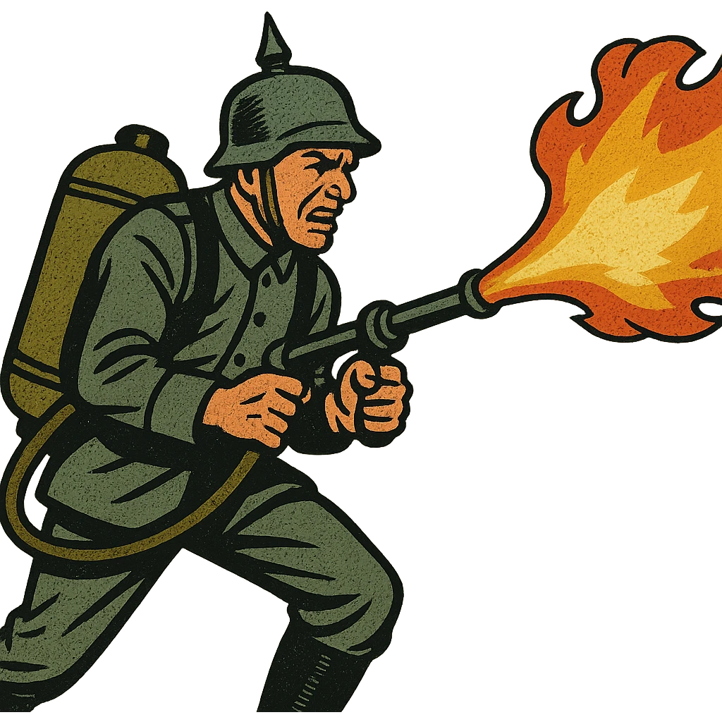 A world War One german soldier using a flame thrower emoji