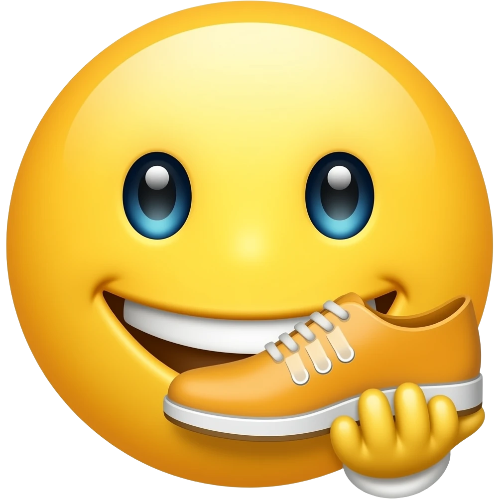 I want 😀 emoji to hold (shoe)👞 in this(hand)🤚.  head of this emoji plz, this v I don’t want a human as u are generating. I want the face of 😀 emoji as it is, yellow one. I want it look like the emoji is hitting someone with a slipper, like it implies I woll hit u if I send it to somenone emoji