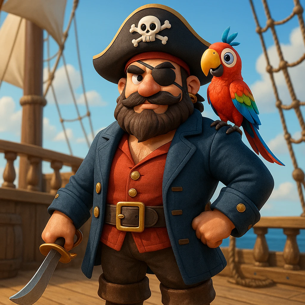 3d illustration of a pirate with eye patch and parrot emoji