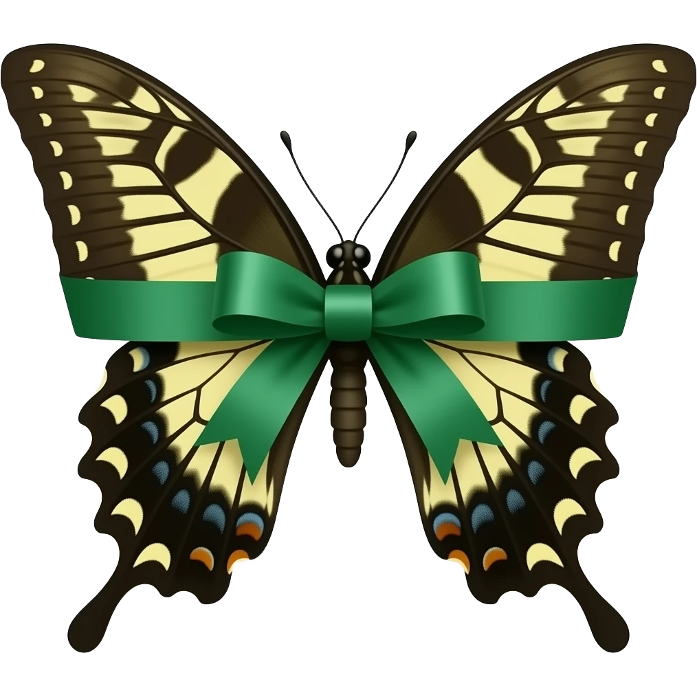 Butterfly , emerald green ribbon emoji