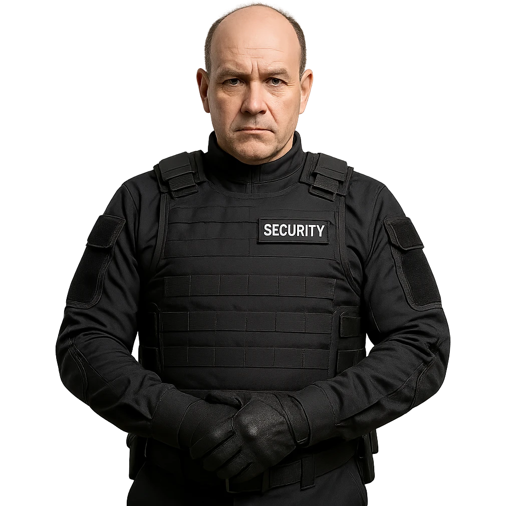 security guard with little hair and reinforced uniform emoji