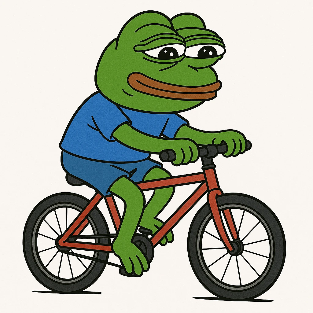 create a pepe riding bike, white background emoji