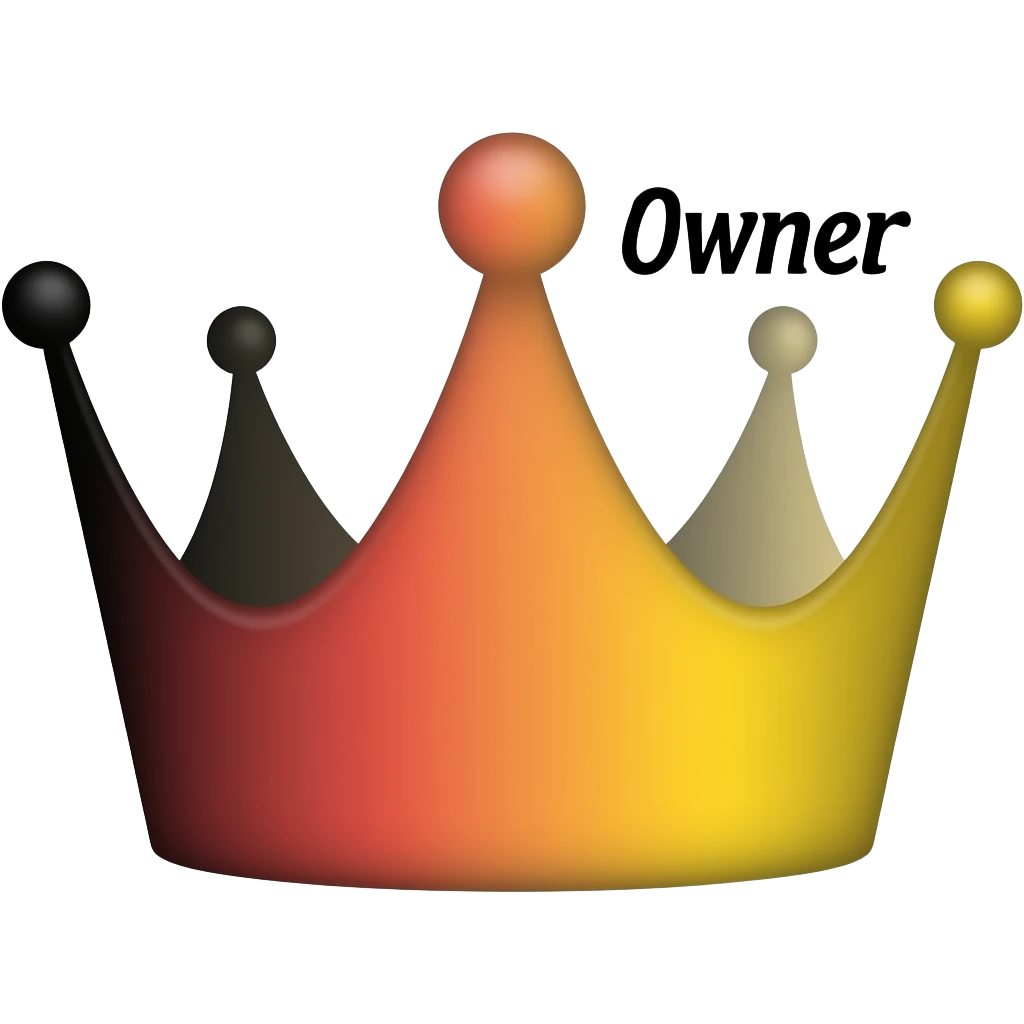 crown emoji space owner space crown emoji in black red orange and yellow all blended together in text black on right side emoji