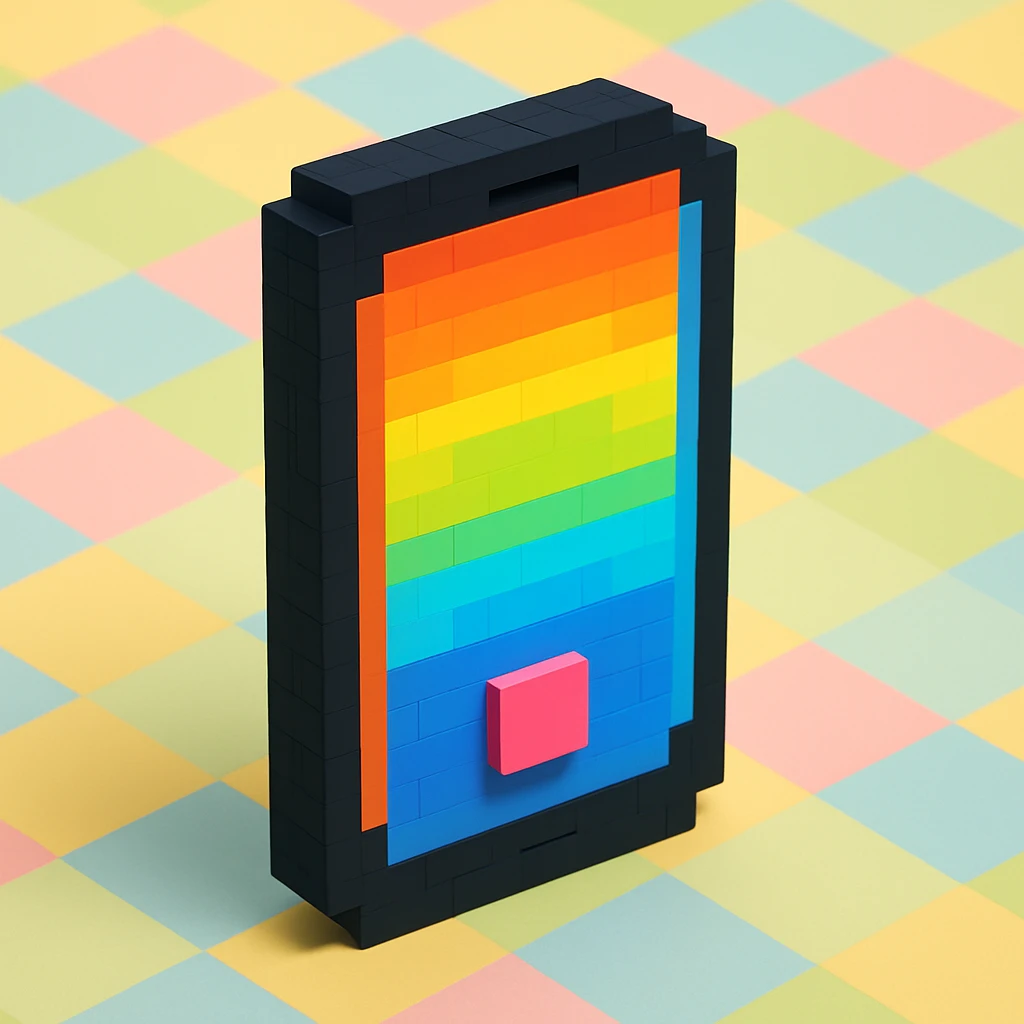 phone, voxel art, Minecraft look, rectangular, black emoji