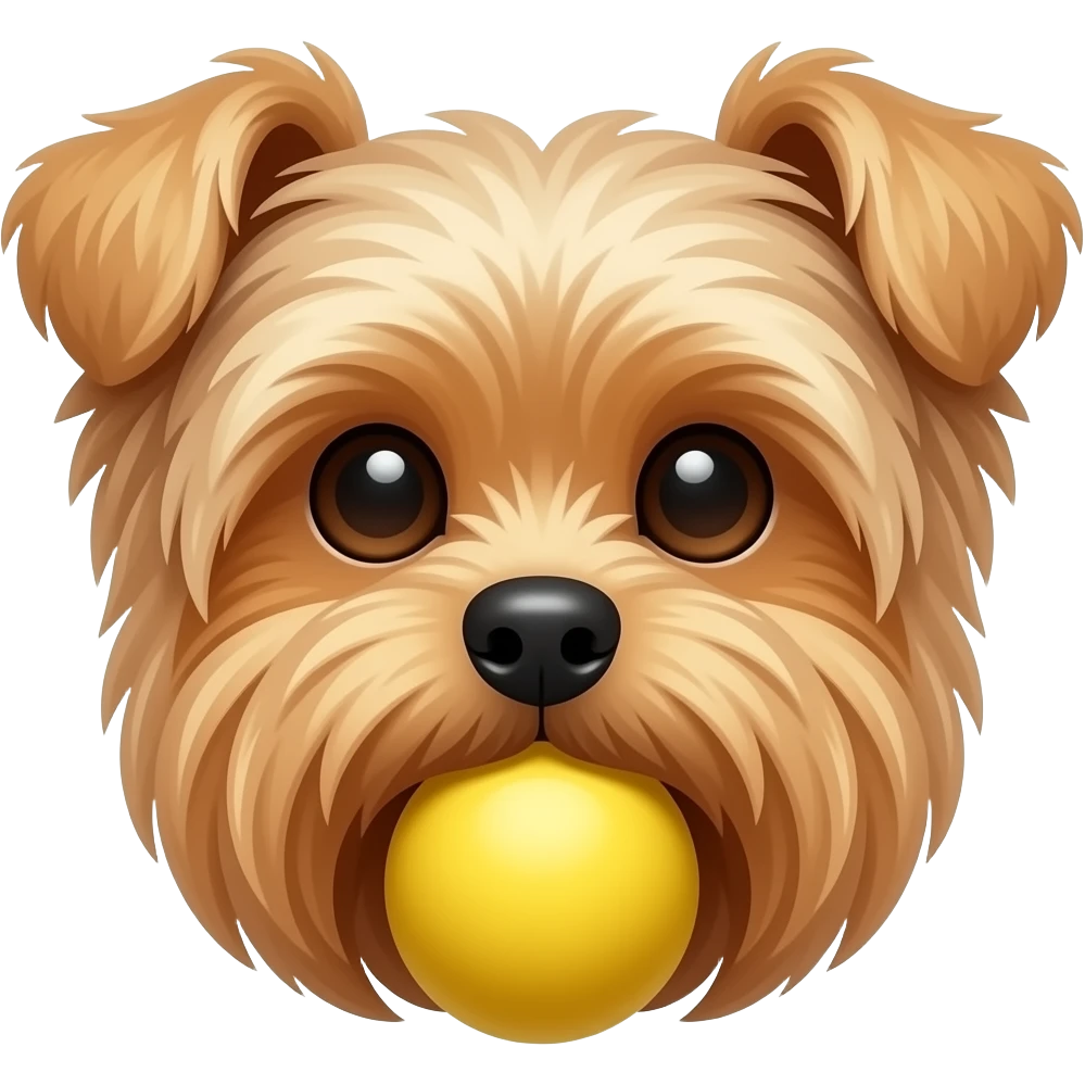 Droopy ear yorkie face with yellow ball in mouth emoji