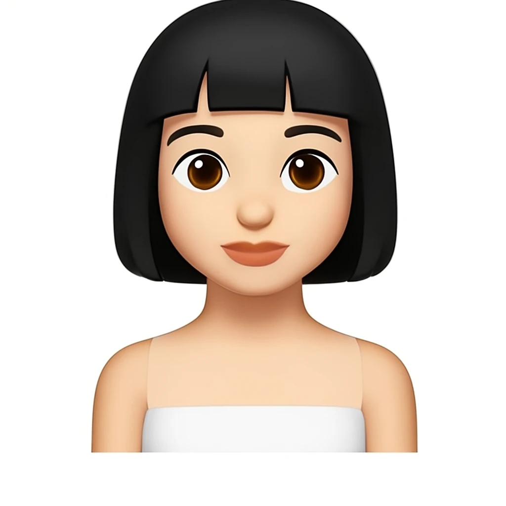 Edit the image to make the girl's hair short while keeping the same style and appearance. Use a white background. emoji