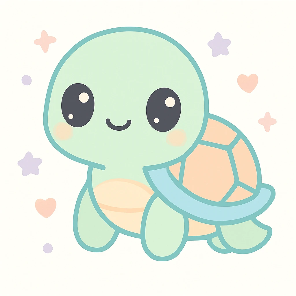 a cute turtle with big eyes and soft colors in kawaii style emoji