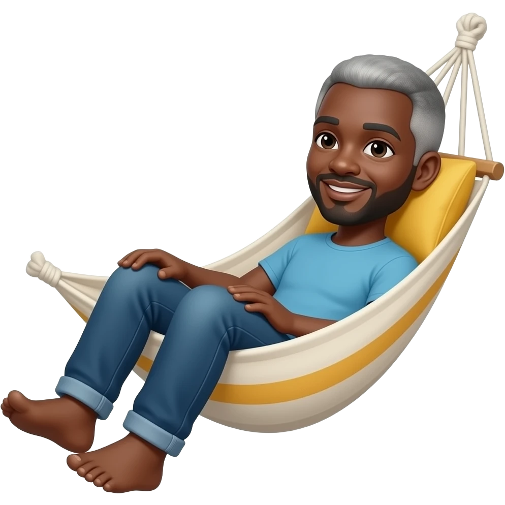 Black man with gray gain in a fun image hammock emoji