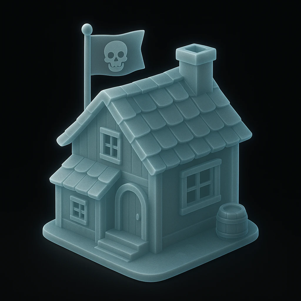 old pirate's house with skull flag emoji