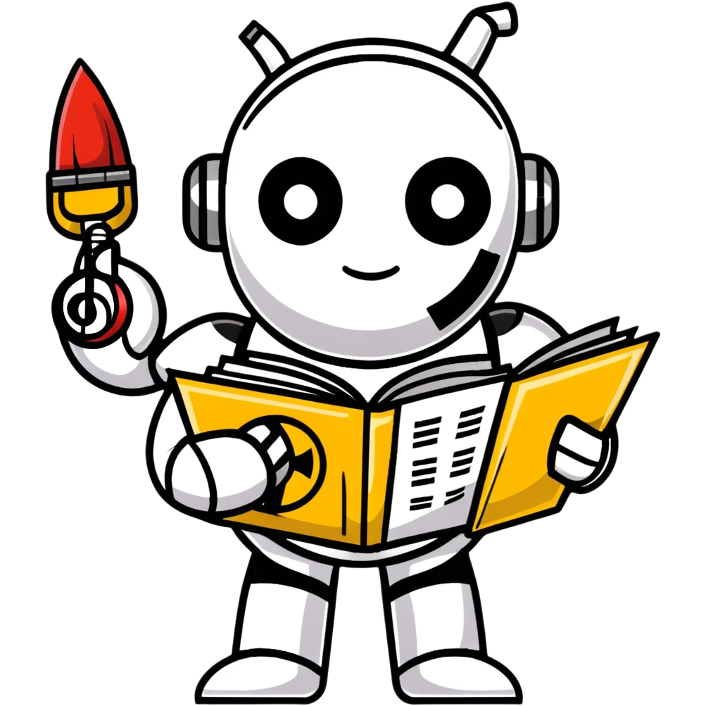 A shiny metal robot man with a circular chest plate divided into four segments, each featuring an art symbol: paintbrush, musical note, drama masks, and book emoji
