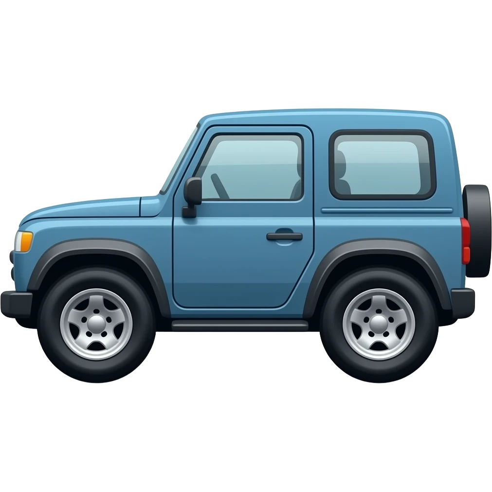 side view of an unlabeled blue off-roader, classic emoji style, left facing emoji