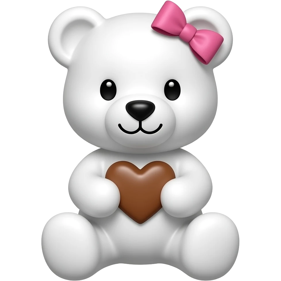 Osito blanco con un corazoncito cafe  ente sus manos  y un moño rosa en su cabeza pequeño emoji