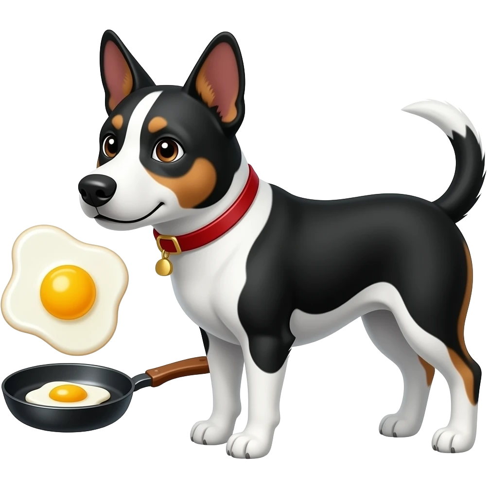 чёрно-белый пёс, жарит яичницу emoji