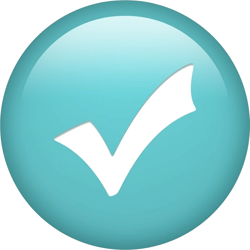 crie uma checkmarck branca com um círculo ciano claro como fundo, não deve ter sombra e nem luz,mas deve ser liso e 2D emoji