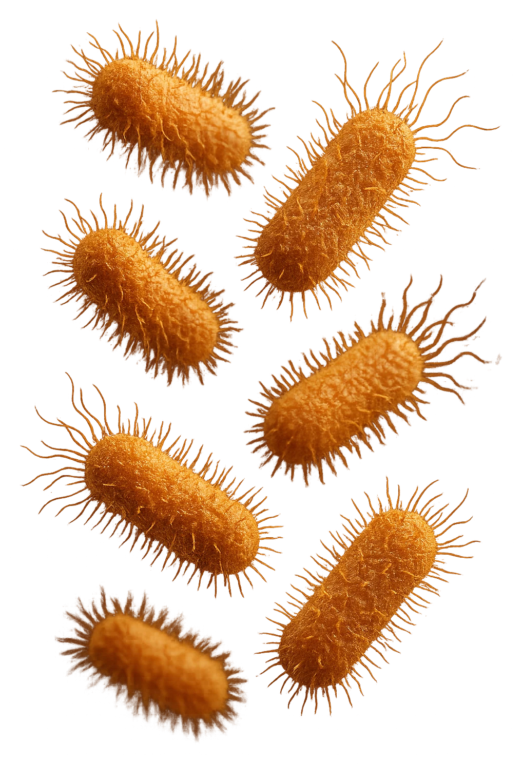 6 batteri intestinali iperrealistici sul bordeaux fluttuano in aria, iperrealistico 4k emoji