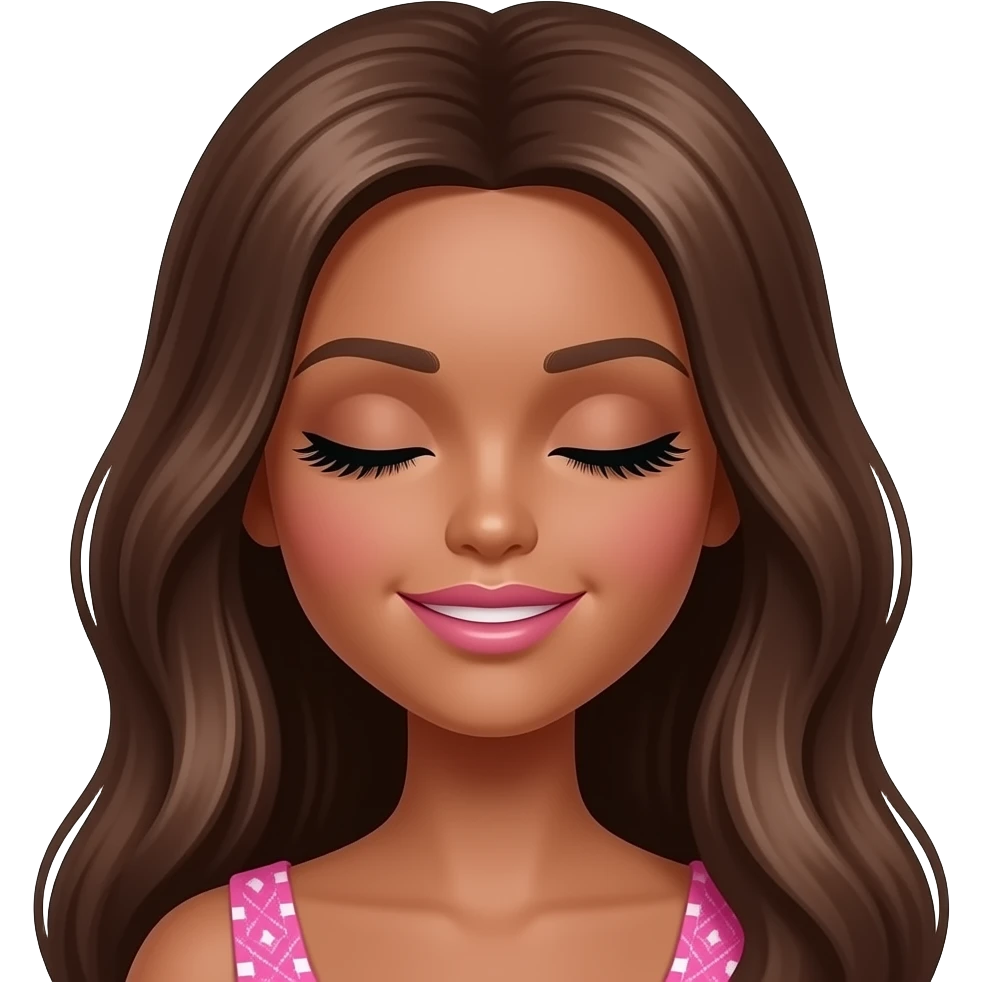 Brown skin brown hair eyes closed Barbie having eyelash extensions applied emoji