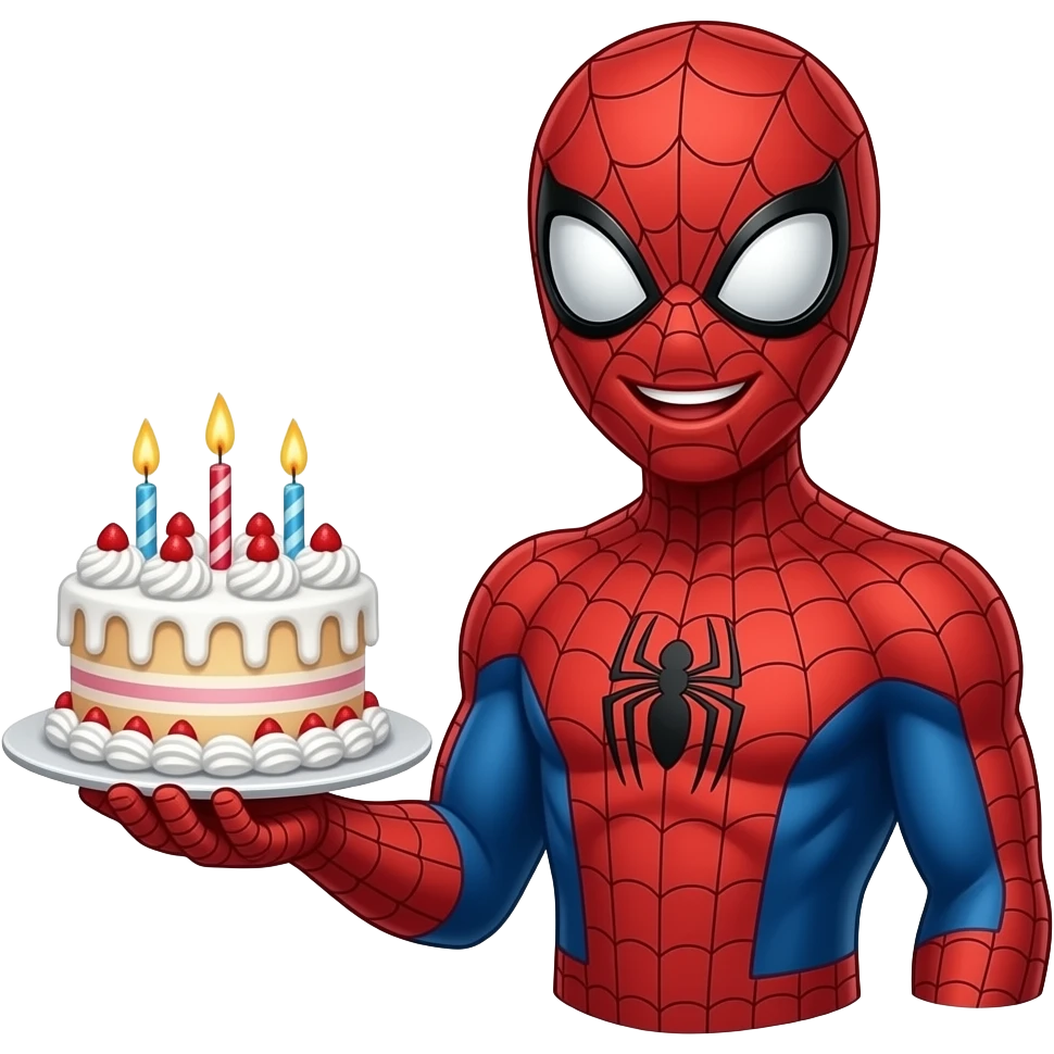spiderman holding a birthday cake saying "Happy Birthday Scarlet" emoji