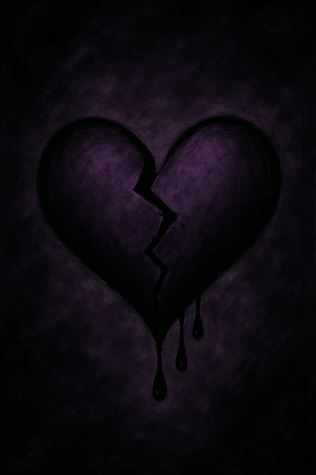 emo-style broken heart, black and purple, moody emoji