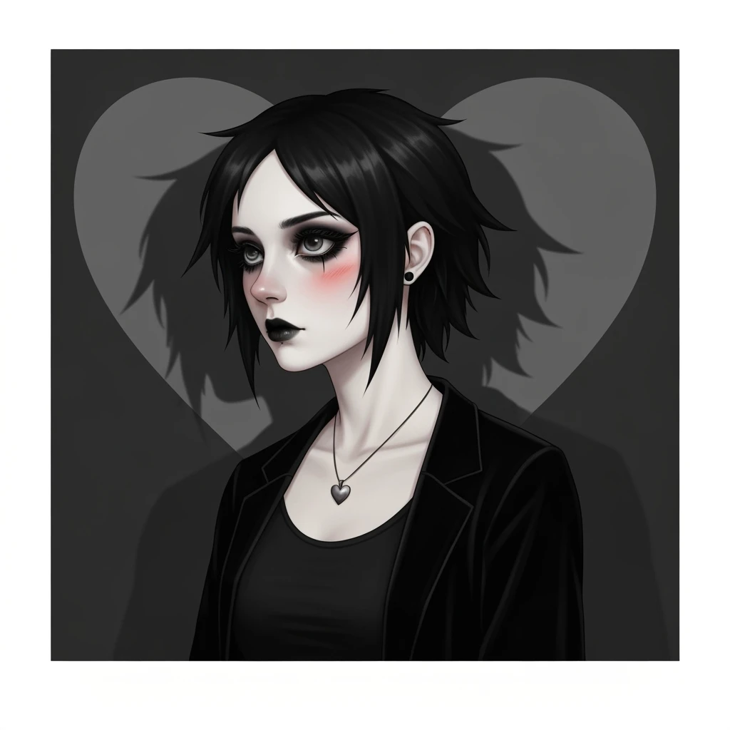 goth profile picture with a heart accent, cute, expressive, minimal, variation 1 emoji