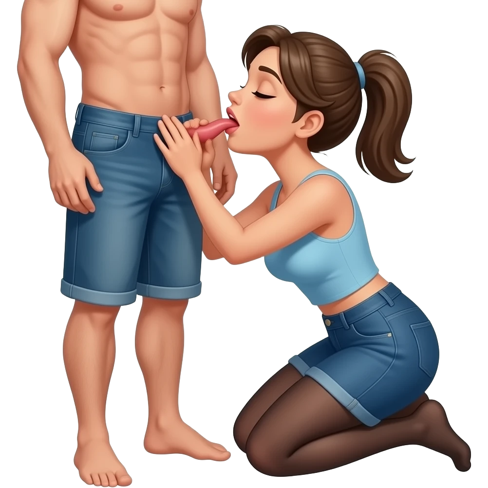 Femme à genoux qui fait une fellation au penis  d’un homme Debout emoji