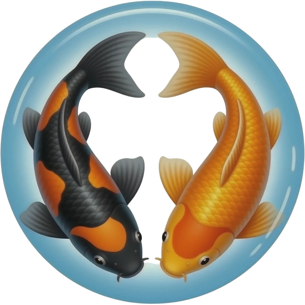 Two koi fishes in a circle but no background, one more black plus a bit of orange and the other the opposite emoji