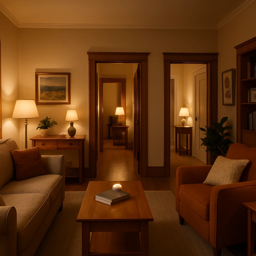 interior view of a room with three entrances, inviting atmosphere emoji