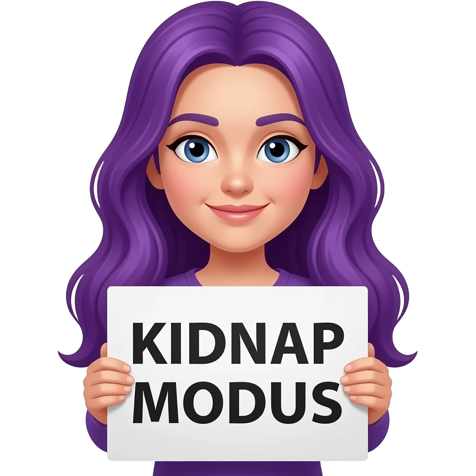 girl with long purple hair with a KIDNAP MODUS sign emoji