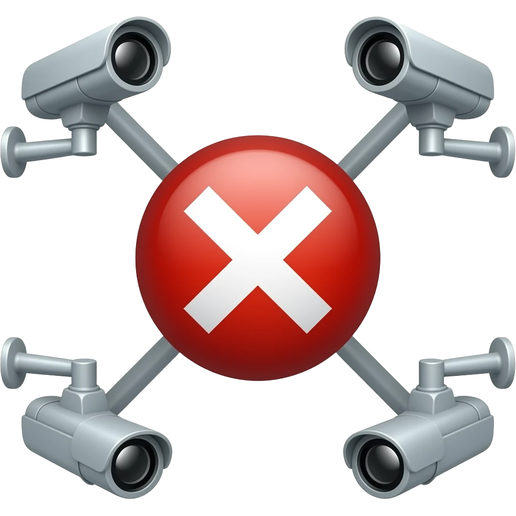 Red filled circle with white X, CCTV on end points of X emoji