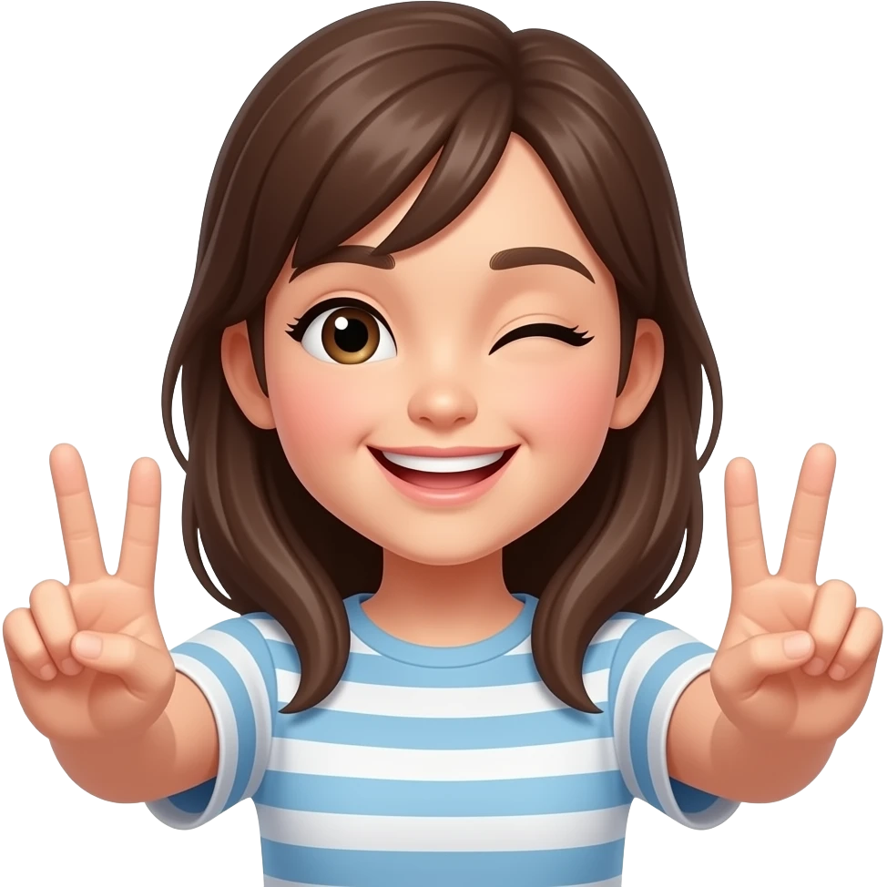 an anime-style girl smiling and winking, both hands held forward, each hand with three fingers extended emoji