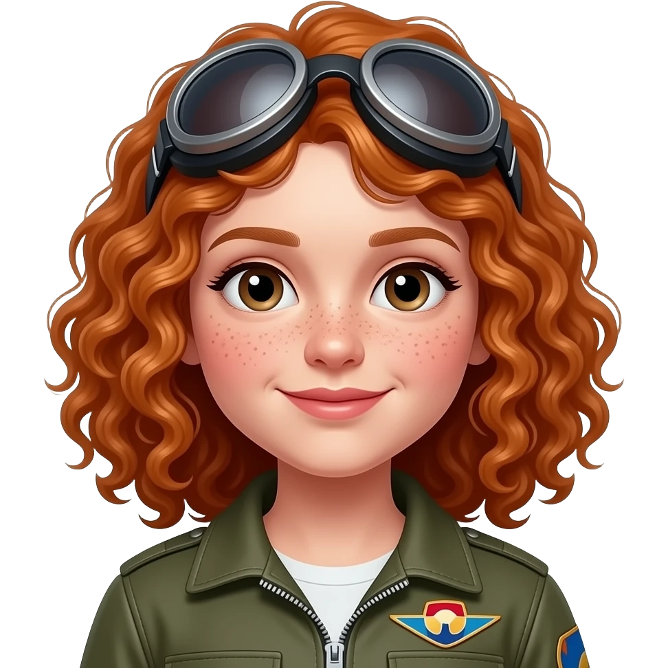 Fille rousse bouclés tâches de rousseur Aviation emoji