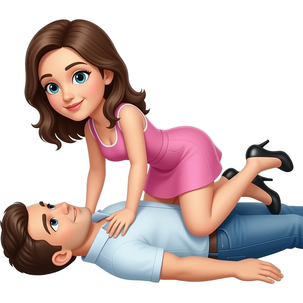 Women straddles man as he is on his back.  Straddle him emoji