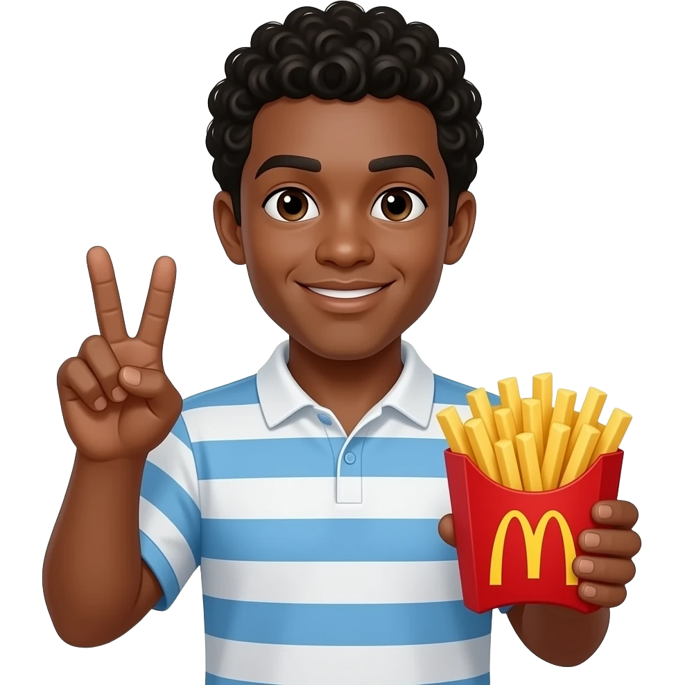 Lightskin Man with curls doing peace sign holding McDonald fries emoji