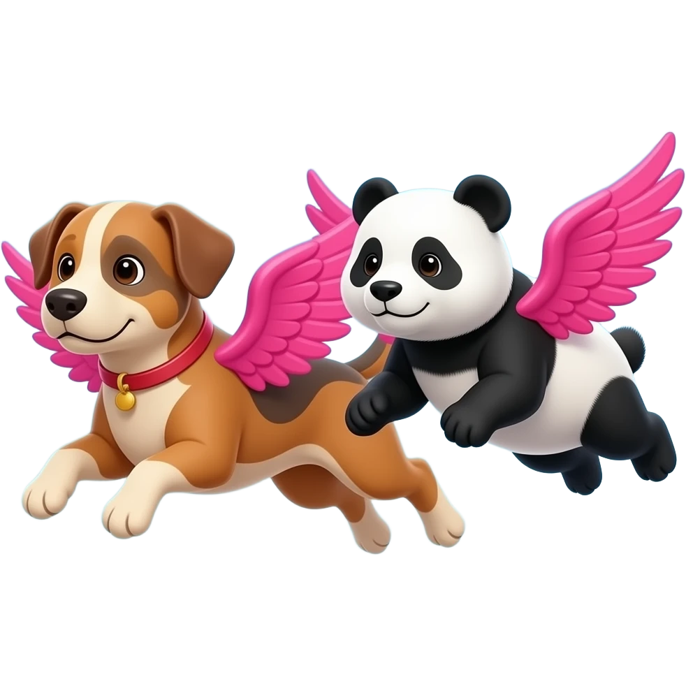 Dog and panda flying together in sky emoji