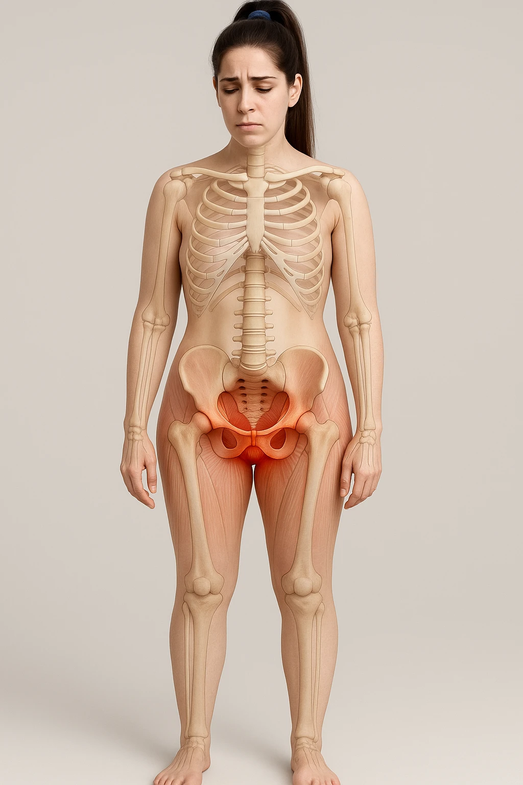 donna con dolore al pavimento pelvico dimagrire in 3D realistica,  immagine anatomica emoji