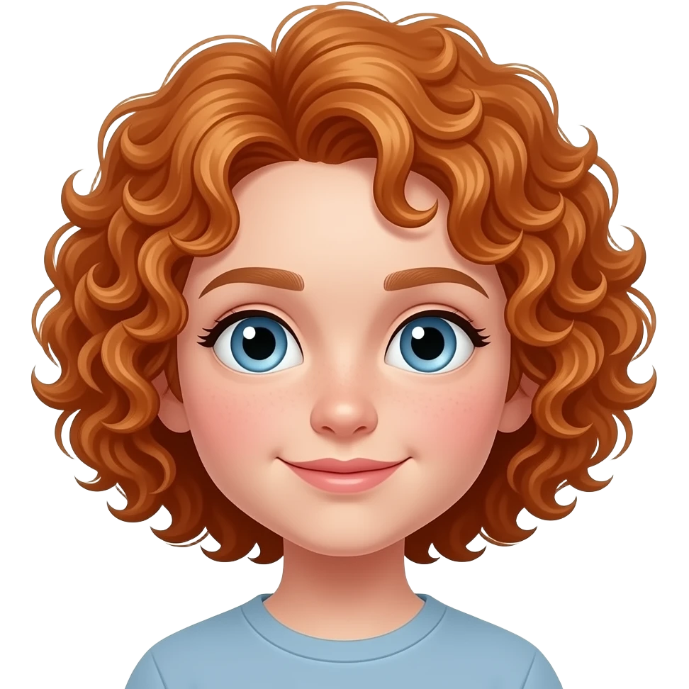 A young soma with curly red hair and blue eyes emoji