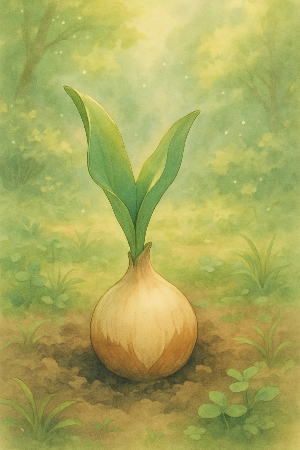 a tulip bulb, natural colors, soft, fairy-like atmosphere,  emoji