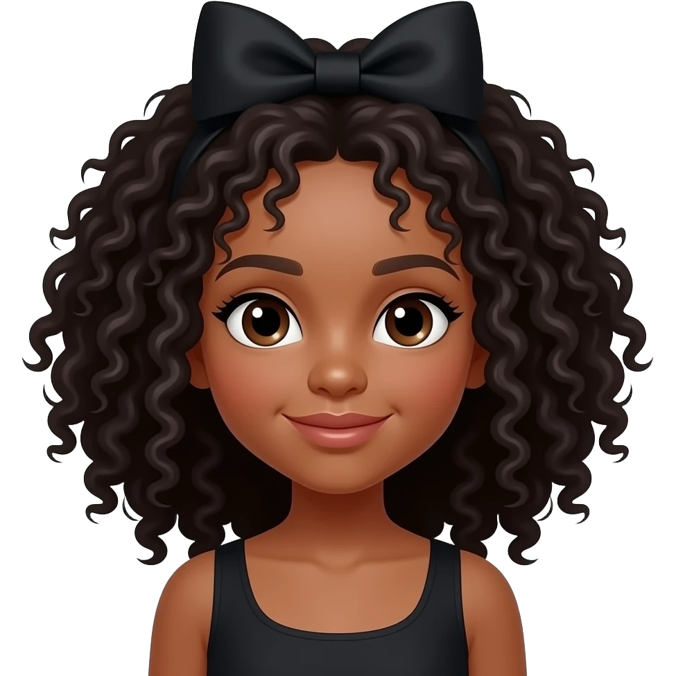 Beautiful Brown girl with curly black hair with black bow emoji