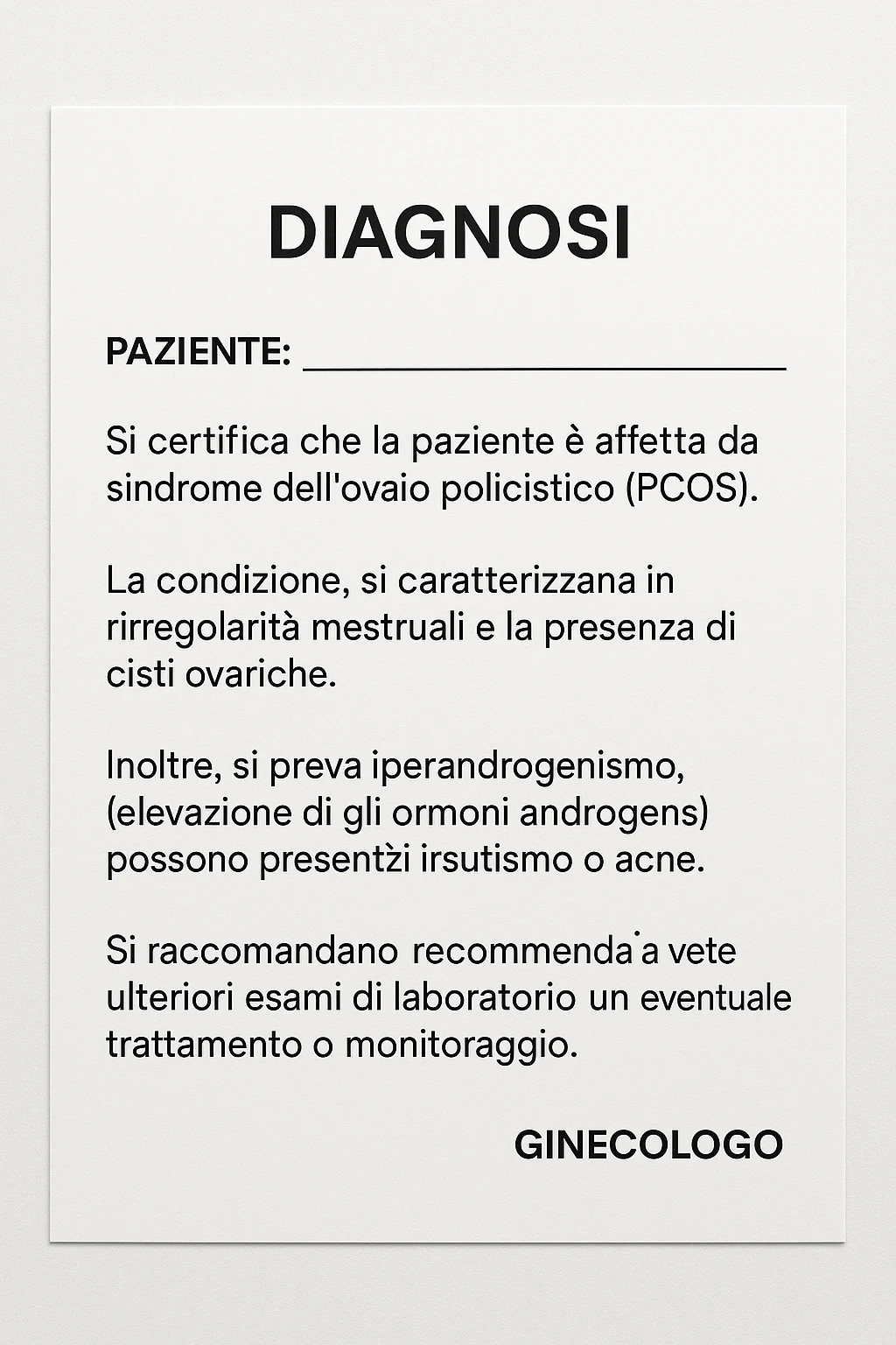 Diagnosi di PCOS data dal ginecologo in italiano emoji