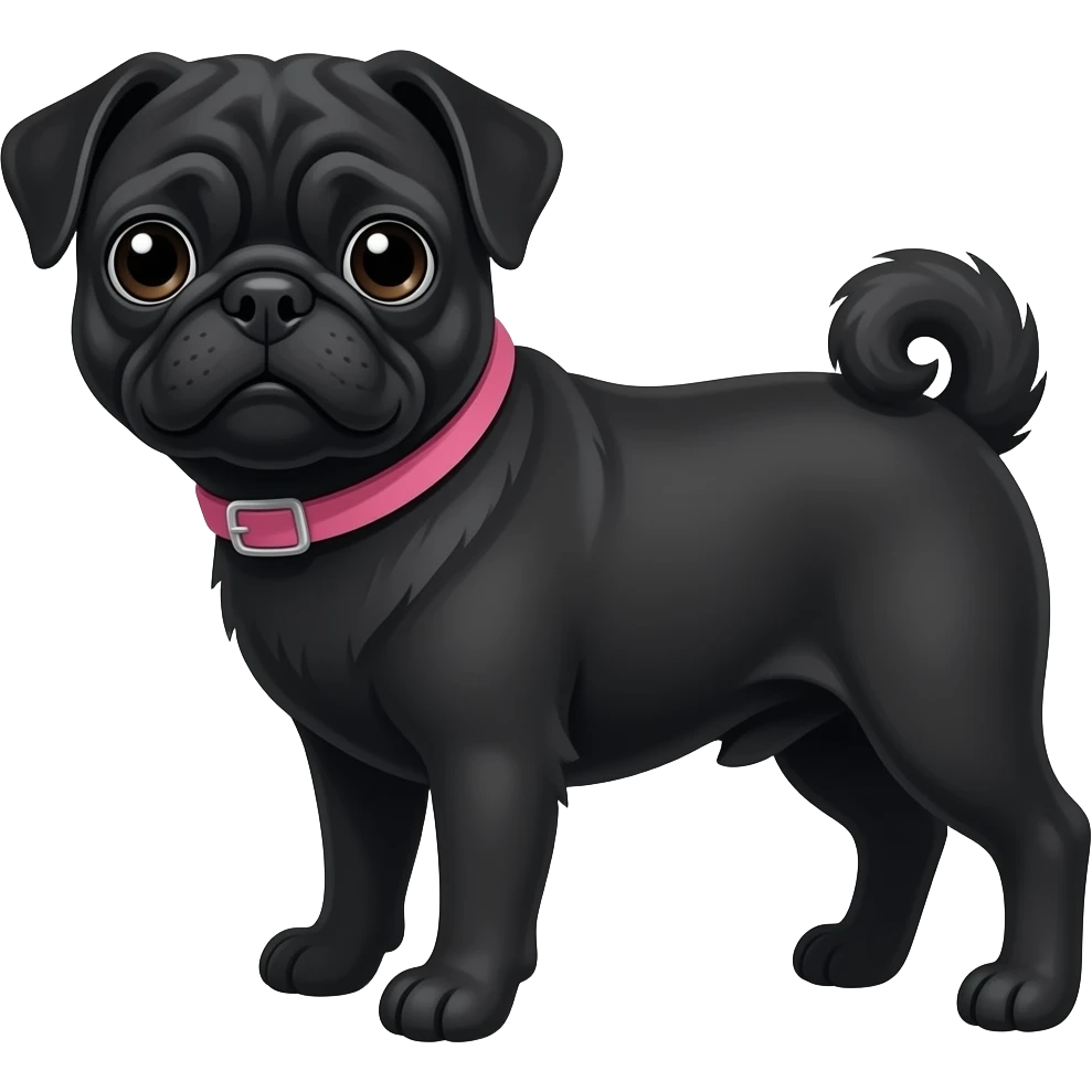 black skinny pug curly tail pink collar emoji