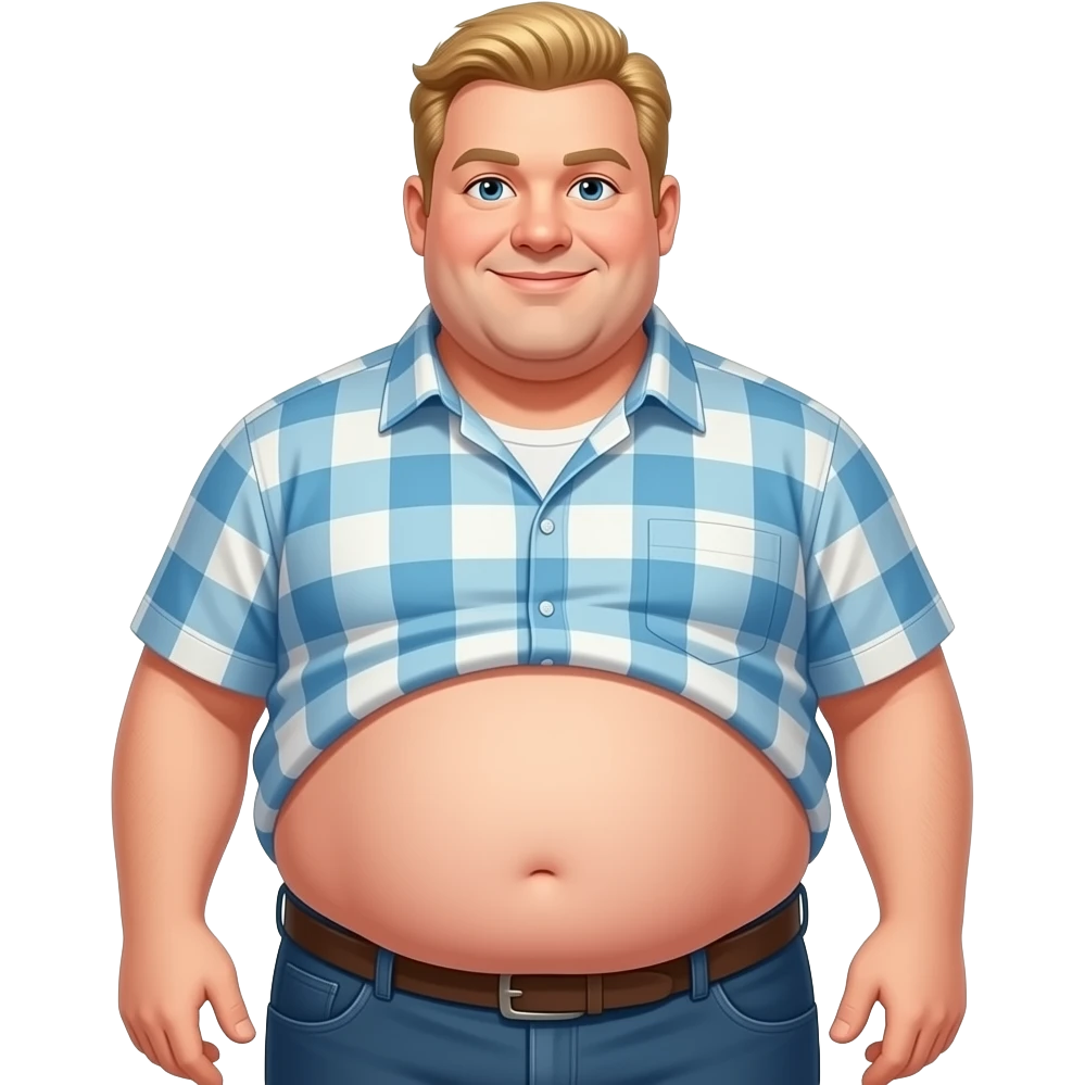 Blonde round obese man with shirt too small so the bottom of his belly hangs out emoji