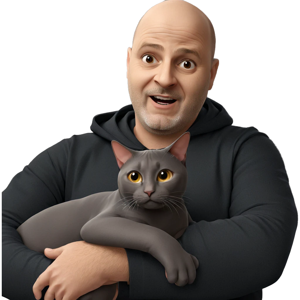 bald man holding a cat emoji
