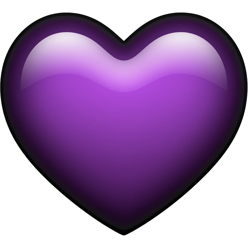 A glossy purple heart emoji with a distinct gradient: rich purple on top transitioning to deep black at the bottom, all within a thick black outline emoji