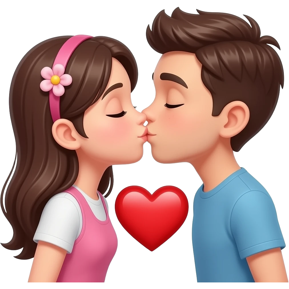 ragazza e ragazzo che si baciano con in mezzo il cuore rosso emoji