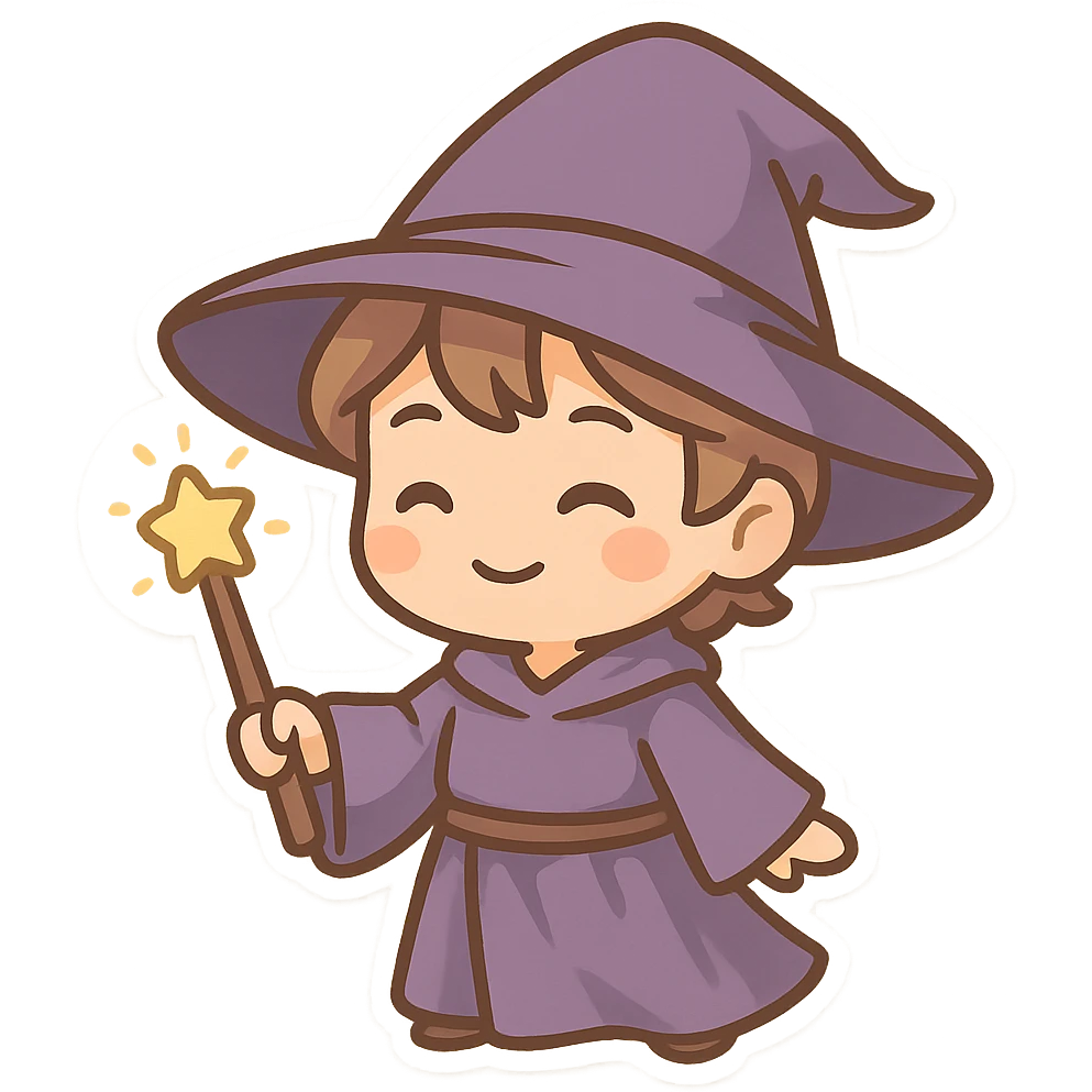 一位穿着紫色魔法袍的魔法师，拿着一个魔法杖 emoji