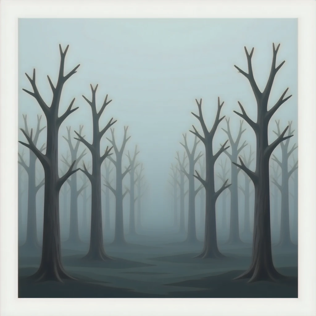 A  forest of dead scary trees with fog emoji