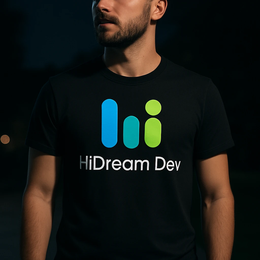 man wearing tshirt with this logo, dark night background with dim  emoji