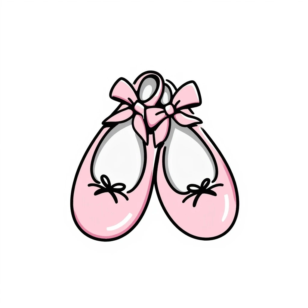 light pink ballet shoes with bow tie straps, hand drawn style, soft lines emoji