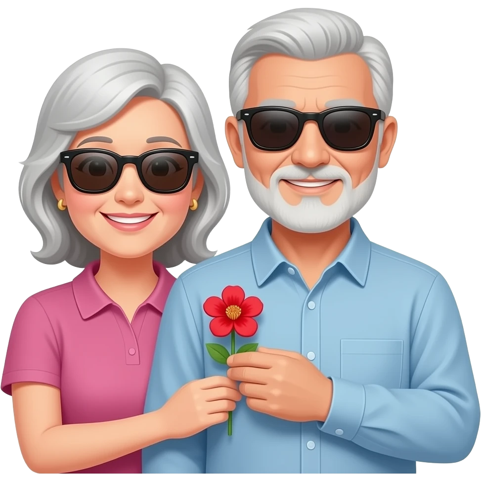 가슴에 빨간 꽃을 꽂고 있는 선글라스를 낀 부모님 emoji